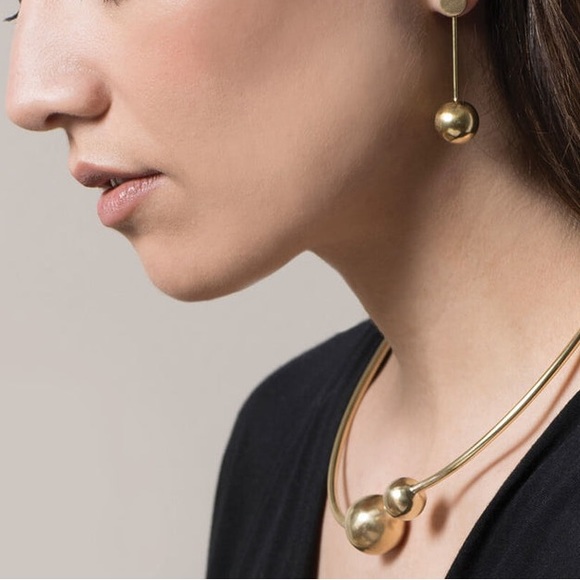 New Unique 2 Piece Metal Ball Open Collar Necklace & Bracelet Set - Picture 12 of 16